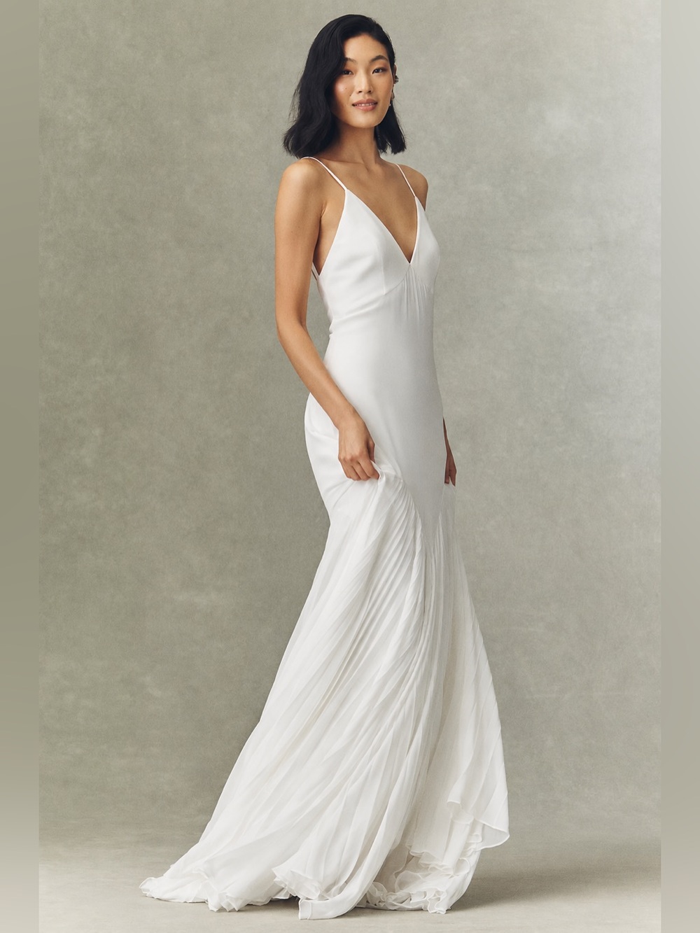 NWT Besa Edin V-Neck Chiffon A-Line Wedding Gown Anthropologie